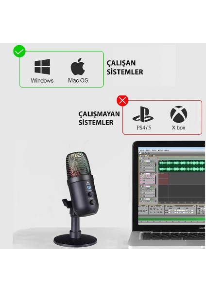 Shopfast Oyuncu Mikrofonu Profosyonel Youtuber Tiktok Twitch Podcast Discord Yayıncı Rgb