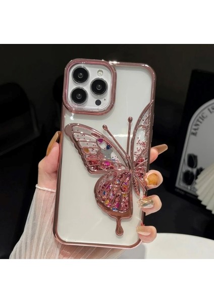 iPhone 15 Pro Max Uyumlu 3D Kelebekli Sulu Simli Kamera Koruma Çıkıntılı Lüks Kılıf fiyatları
