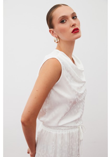 Degaje Yaka Kolsuz Bluz - Ekru fırsatları