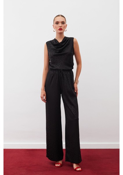 Bel Lastikli Desenli Pantolon - Siyah modelleri