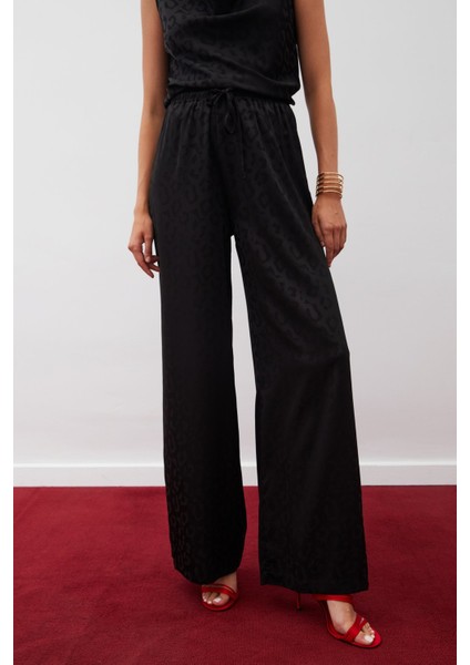 Bel Lastikli Desenli Pantolon - Siyah fırsatları