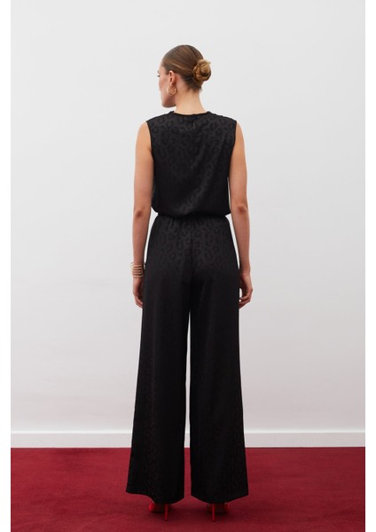 Bel Lastikli Desenli Pantolon - Siyah indirimleri