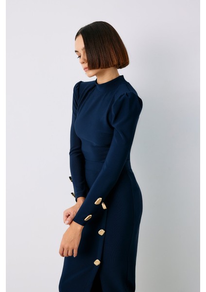 Düğme Detaylı Crop Bluz - Lacivert modelleri