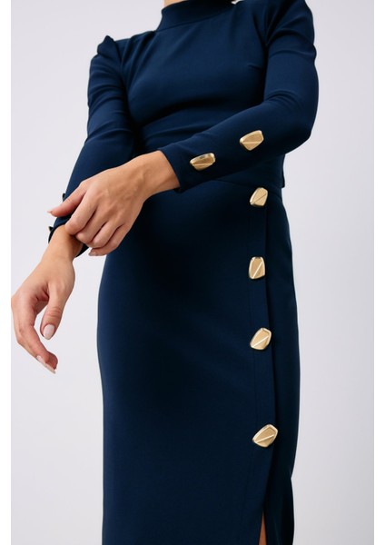 Düğme Detaylı Crop Bluz - Lacivert indirimleri