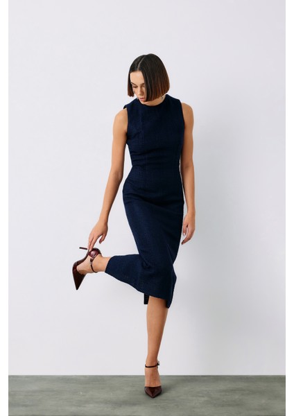 Kolsuz Uzun Tüvit Elbise - Lacivert fiyatları