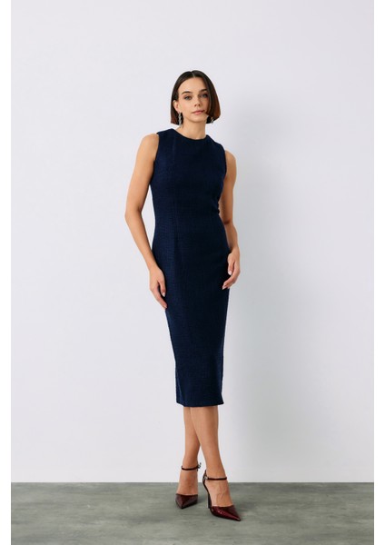 Kolsuz Uzun Tüvit Elbise - Lacivert modelleri