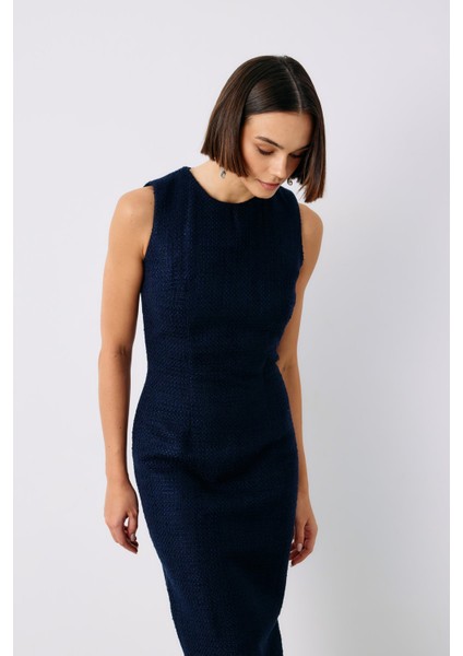 Kolsuz Uzun Tüvit Elbise - Lacivert fırsatları