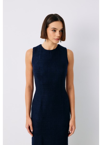 Kolsuz Uzun Tüvit Elbise - Lacivert indirimleri