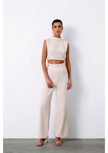 Bel Aksesuarlı Pantolon - Bej