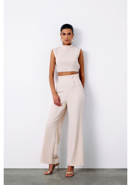 Bel Aksesuarlı Pantolon - Bej fiyatları