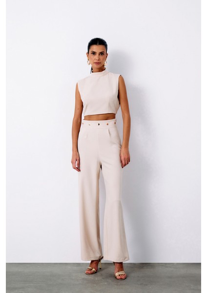Bel Aksesuarlı Pantolon - Bej modelleri