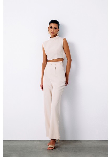 Bel Aksesuarlı Pantolon - Bej fırsatları