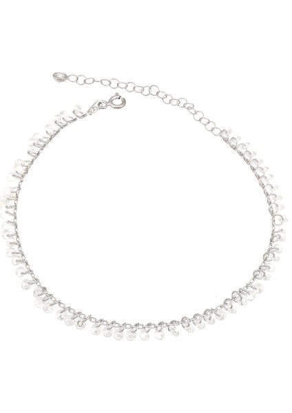 Işıltılı Taşlı Sallantılı Su Yolu Gümüş Kadın Ayak Halhal