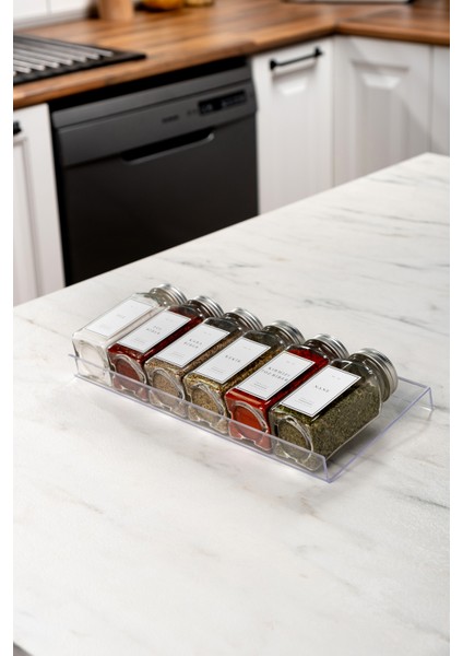 6'lı Şeffaf Pleksi Standlı Cam Baharatlık Seti Kapaklı Etiketli Baharatlık Takımı fırsatları