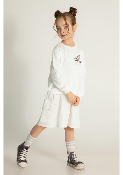 Kız Çocuk Cepli Beyaz Elbise