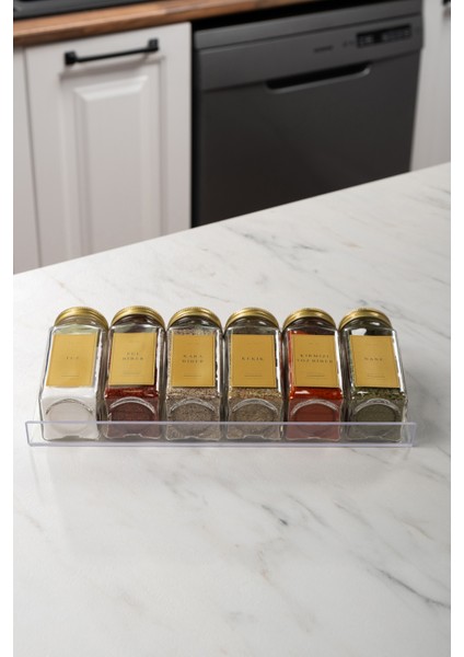 6'lı Şeffaf Pleksi Standlı Cam Baharatlık Seti Kapaklı Etiketli Baharatlık Takımı fiyatları