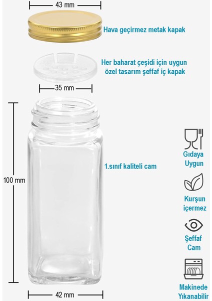 6'lı Şeffaf Pleksi Standlı Cam Baharatlık Seti Kapaklı Etiketli Baharatlık Takımı indirimleri