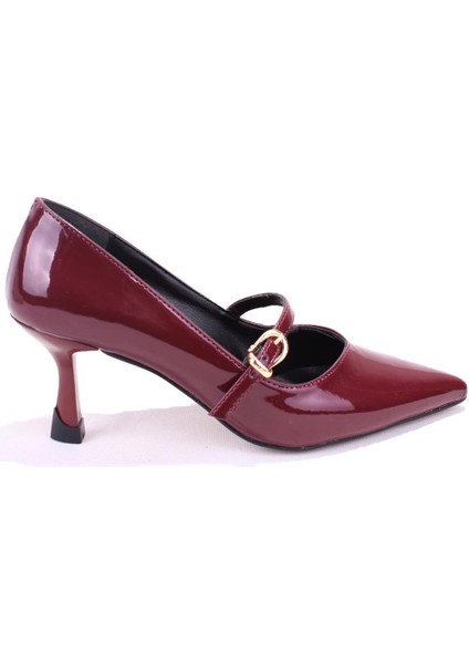 DZA07-389100 Bordo Rugan Stiletto Topuklu Kadın Ayakkabı