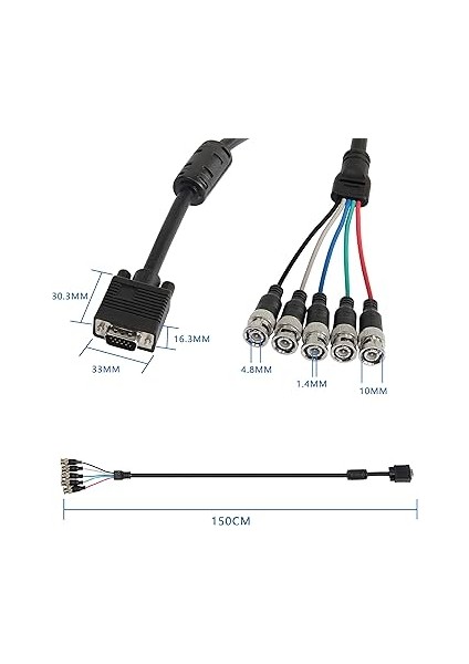 5 Bnc VGA Kablo Bnc Monitör Kablosu VGA Bnc Kablo 1.5 Metre