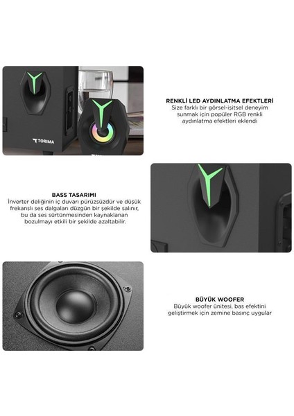 D37 Siyah Bluetooth Hoparlör 2in1 Subwoofer Rgb Işıklı Bilgisayar Hoparlörü Speaker