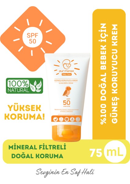 Doğal Mineral Filtreli Bebek Güneş Kremi 75 ml 50 Spf