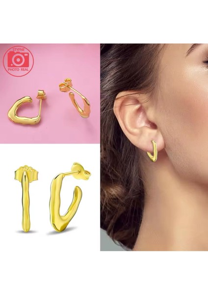 Gold Renk Gümüş Doğal V Şekilli Açık Halka Küpeler fiyatları