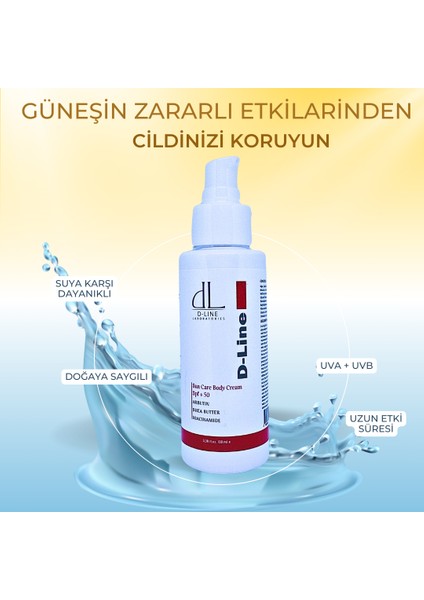 D Line Vücut Güneş Kremi, Suya Dayanıklı, Spf 50, Yüksek Koruma, Uzun Etkili, ikili paket avantajı