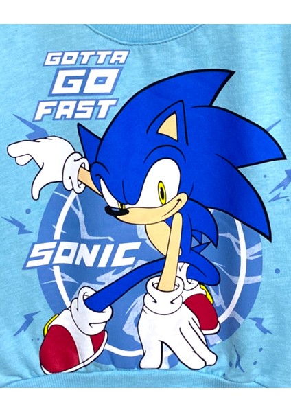 Erkek Çocuk Mavi Sonic Baskılı Uzun Kollu Şardonlu Sweatshirt / Eşofman Takımı fiyatları