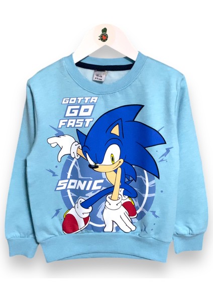 Erkek Çocuk Mavi Sonic Baskılı Uzun Kollu Şardonlu Sweatshirt / Eşofman Takımı modelleri