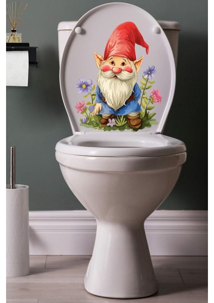 Sevimli Cüce ve Kır Çiçekleri Temalı Klozet Sticker Banyo Sticker
