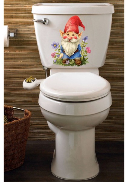 Sevimli Cüce ve Kır Çiçekleri Temalı Klozet Sticker Banyo Sticker