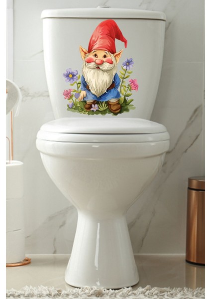 Sevimli Cüce ve Kır Çiçekleri Temalı Klozet Sticker Banyo Sticker