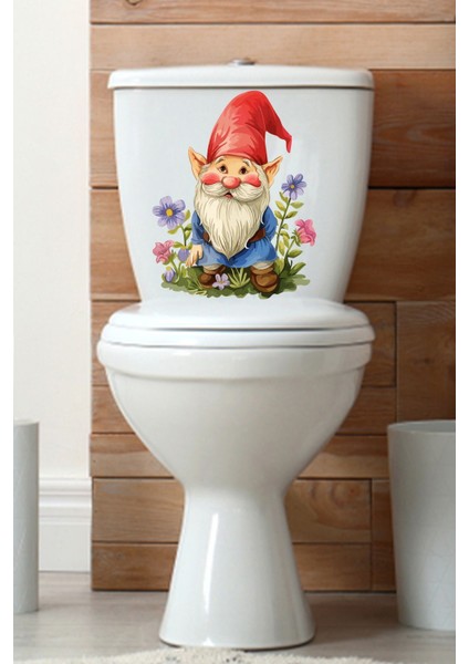 Sevimli Cüce ve Kır Çiçekleri Temalı Klozet Sticker Banyo Sticker