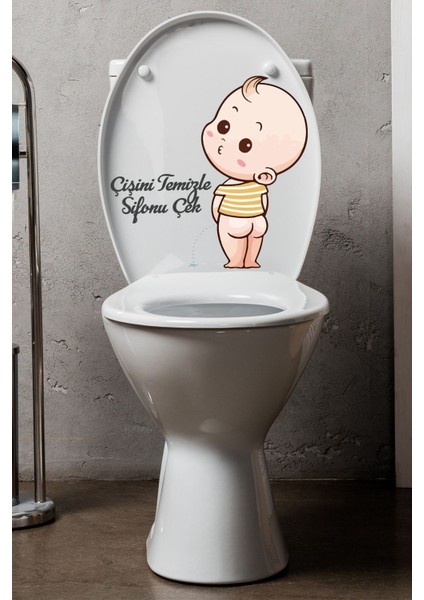 Klozet Sticker Çişini Temizle Sifonu Çek Temalı Banyo Tuvalet Sticker