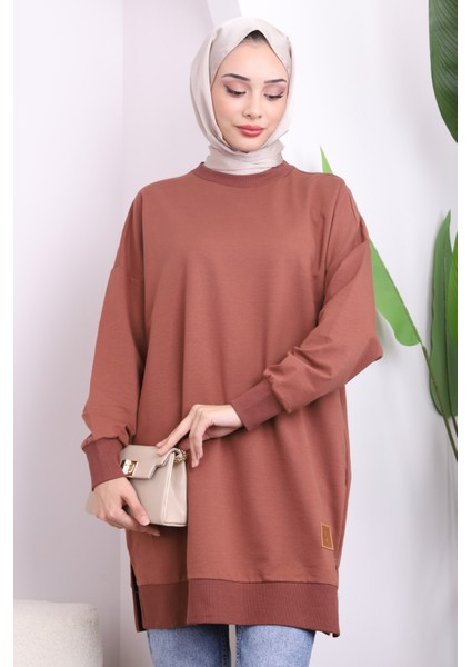 Taba Bisiklet Yaka Yan Yırtmaçlı Sweat modelleri