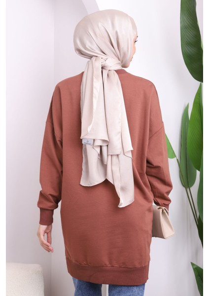 Taba Bisiklet Yaka Yan Yırtmaçlı Sweat fırsatları