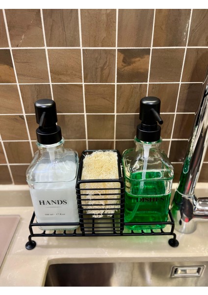 2’li Paslanmaz Metal Standlı Cam Sıvı Sabun ve Losyon Şişesi Sabunluk 500 ml Krem Sticker Hediyeli fiyatları