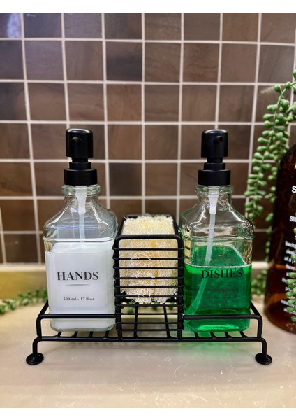 2’li Paslanmaz Metal Standlı Cam Sıvı Sabun ve Losyon Şişesi Sabunluk 500 ml Krem Sticker Hediyeli fırsatları