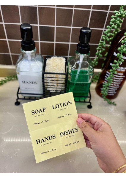 2’li Paslanmaz Metal Standlı Cam Sıvı Sabun ve Losyon Şişesi Sabunluk 500 ml Krem Sticker Hediyeli indirimleri