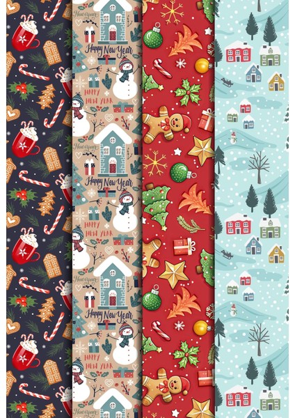 35 x 50 cm Yılbaşı Hediye Paketleme Ambalaj Kağıdı (4’lü Paket)