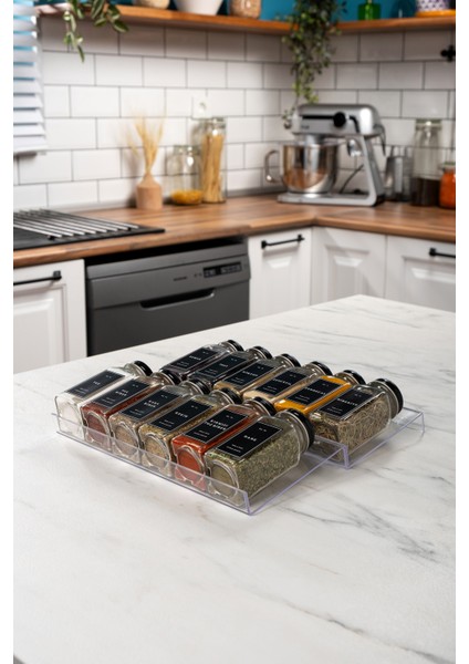 12'li Şeffaf Pleksi Standlı Cam Baharatlık Seti Kapaklı Etiketli Baharatlık Takımı MH02SYH12 indirimleri