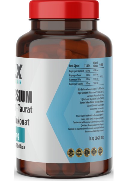 Magnezyum Bisglisinat Malat Taurat Glukonat 60 Tablet