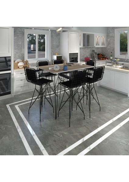 Knsz Masa Sandalye Takımı HEM105ZENGIN Crdsyh 130*090 6 Sandalye Syhsyh Kolçaklı Sırt Minderli