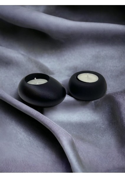 Concept Drop&spot Minimal Dekoratif Beton Tealight Mumluk 2'li Set Siyah