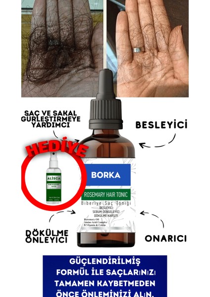 Biberiye yağı serumu Besleyici Dökülme Önleyici Saç Uzatma ve Çıkarmaya Gürleştirmeye Yardımcı Sakal Kafein ( Saf biberiye suyu hediye )
