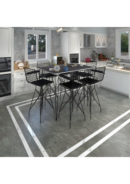 Knsz Masa Sandalye Takımı HEM105ZENGIN Grisyh 130*070 6 Sandalye Syhsyh Kolçaklı