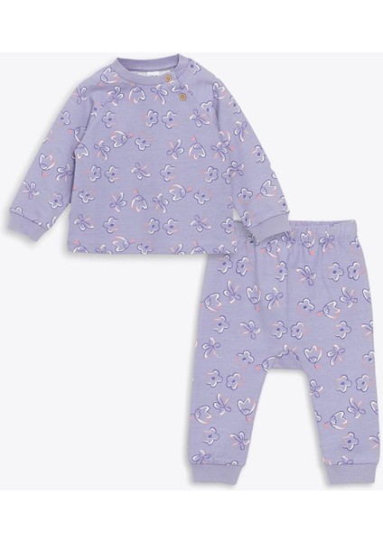 Lcw Baby Baskılı Çiçekli Kız Bebek Hırka ve Pantolon 2'li