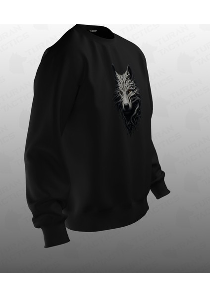 Gri Kurt Tasarımlı Sweatshirt