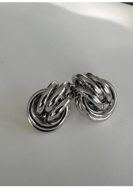 Silver Iç Içe Geçmeli Modern Küpe