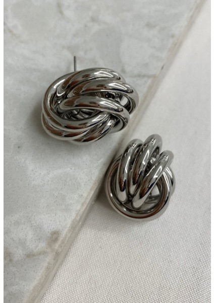 Silver Iç Içe Geçmeli Modern Küpe